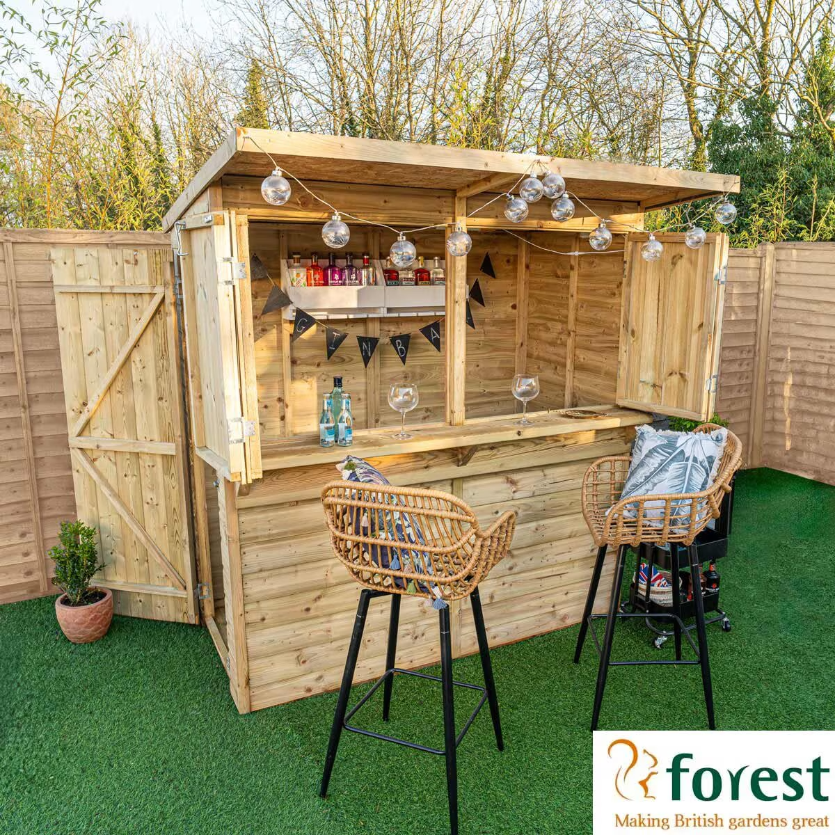 Forest Garden 6Ft X 3Ft (1.8 X 0.9M) Wooden Garden Bar Entertainment Shed