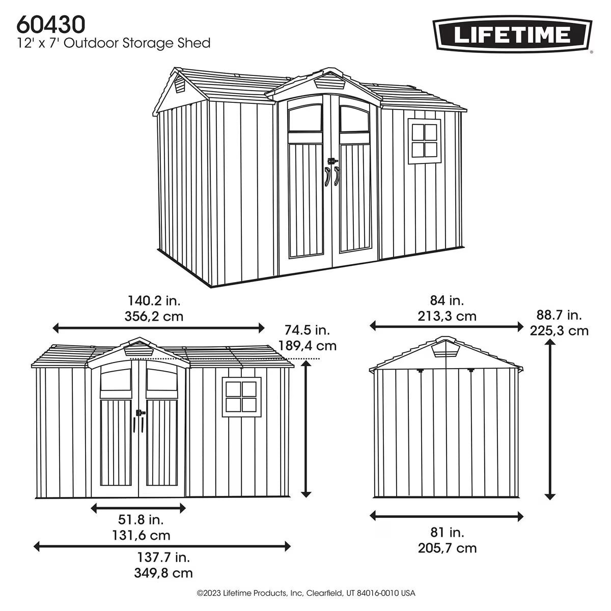Lifetime 12Ft X 7Ft (3.5 X 2.1M) Side Entry Storage Shed - Model 60430U - Image 2
