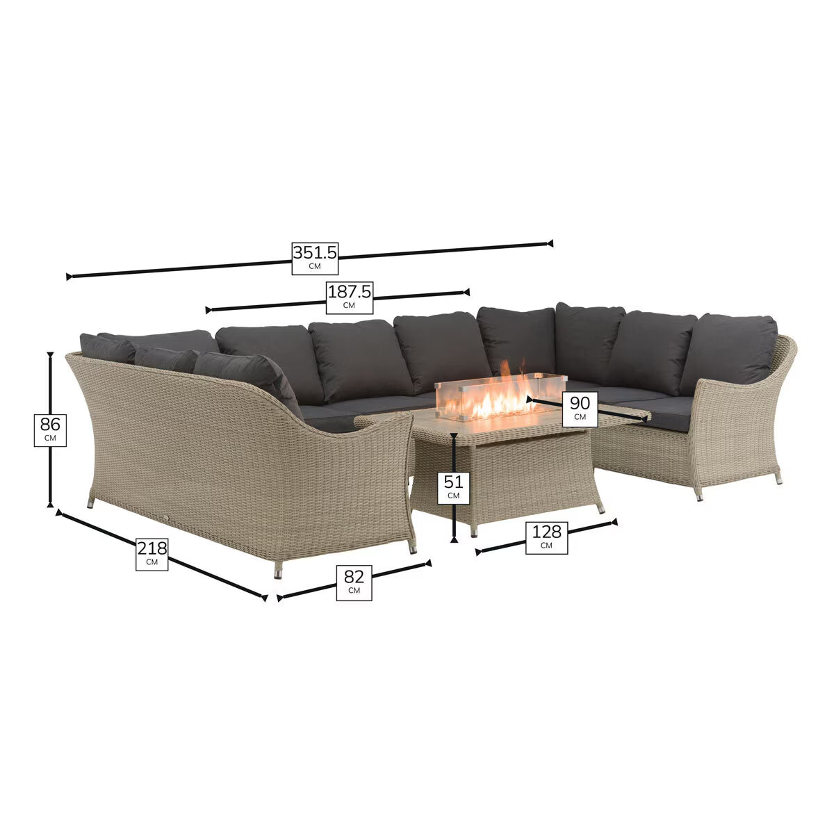 Bramblecrest Monterey Rattan Modular U-Shaped 4 Piece Fire Patio Set - Image 2